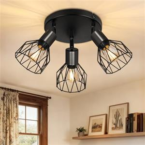 TaFiCo Faretto da Soffitto LED 3 Luci E14 - Lampada da Soffitto Soggiorno Rotonda Nero - Plafoniera LED Faretto Cucina Moderno Orientabile Camera da Letto - Senza Lampadina