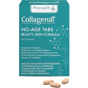 Pharmalife Research Collagenat No-Age Tabs Beauty skin formula Pharmalife integratore con Collagene di tipo I e III, acido jaluronico, elastina marina, Resveratrolo, Vitamina C e Selenio
