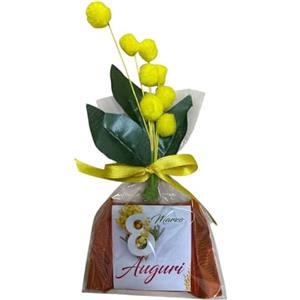 Generico Sacchetto Regalo Festa della Donna con Cioccolatino e Rametto Mimosa, 8 Marzo, 7x15 cm, 18 gr