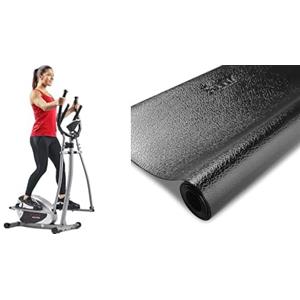 Sunny Health & Fitness Legacy Stepping Elliptical Machine, Ultra- Quiet Magnetic Belt Drive + Treadmill Mat -Small - NO. 083, Black