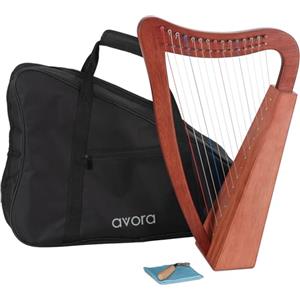 Avora Arpa Celtica 15 Corde in Nylon - Arpa Artigianale con Custodia & Accordatore - Diatonica in Do Maggiore - Suono Caldo e Pieno Grazie al Legno di Mahogany - Leggera & Compatta per Uso Flessibile