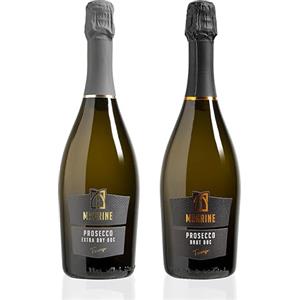 Magrine | Prosecco DOC Extra Dry + Brut "Una Perfetta Espressione di Gusto" Vino Spumante Italiano Metodo Martinotti Prosecco DOC di Treviso da Uve 100% Glera Confezione da 2 Bottiglie da 750 mL