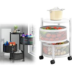 ROFBIHG 3 Ripiani Cestelli Portafrutta Moderno, Carrello Porta Frutta E Verdura, 60x34cm, Bianco, Cestino in Rete Traspirante, Movimento Libero A 360°, per Snack, Pane, Frutta E Verdura