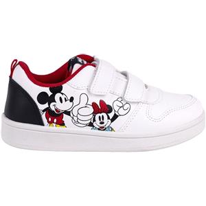 Disney Scarpe Sportive per Bambini con Stampa di Mickey e Minnie - Colore Bianco, Nero e Rosso, Taglia 29, Chiusura con Velcro