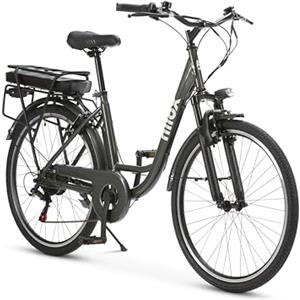 Nilox J5 Pro E-Bike, Bici Elettrica 250 W Brushless,Ruote 26″, Autonomia fino a 65 km, Batteria 36 V/10 Ah Removibile, Velocità max 25 km/h, Cambio Shimano 6v, Sospensione Anteriore, Grigia