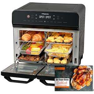 HYSapientia 22 Litri Forno Friggitrice Ad Aria doppio cestello Calda，2400W friggitrice aria 2 cestelliin in acciaio inossidabile,10 Funzioni,Doppia Temperatura,Suddividere in due campate，Girarrosto