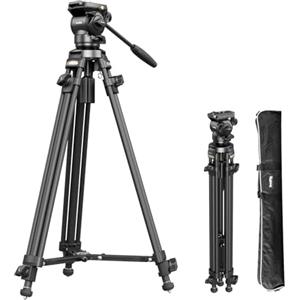 SMALLRIG Kit Treppiede Video Leggero in Fibra di Carbonio con Testa Fluida di Smorzamento Step-less, Treppiede da 64'', Piastra QR, Carico Fino a 13,2 Libbre per Videocamera, Fotocamere AD-50-4685