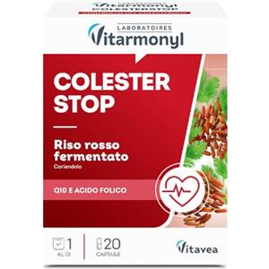 Vitarmonyl Colesterstop - Riso Rosso Fermentato e Coriandolo - Monacolina K - Con Coenzima Q10 e Acido Folico - Salute Cardiovascolare - 20 Capsule -Vitarmonyl