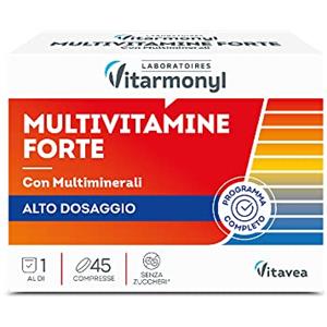 Vitarmonyl Multivitamine Forte - Integratore Alimentare Multivitaminico ad Alto Dosaggio - Con Vitamine e Minerali - Integratore Difese Immunitarie e Stanchezza - Confezione da 45 Compresse - Vitarmonyl