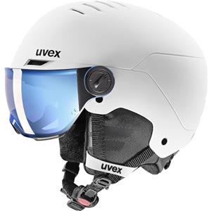uvex rocket jr visor, casco da sci robusto per bambini, con visiera, regolazione individuale delle dimensioni, white, black matt, 51-55 cm