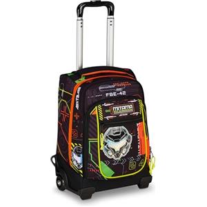 Mitama Trolley DR Scuola FLUO BATTLE, Nero - Arancione, 34 Lt, Tasche multifunzione, Spallacci uso zaino, Per bambini e ragazzi,scuola elementare e media, Tempo libero e viaggi