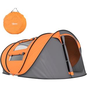 Outsunny Tenda da Campeggio Pop Up per 4 Persone, Tenda Campeggio Familiare 4 Posti 2000mm con Porta, Finestre Laterali e Borsa di Trasporto, Anti UV 20+, 263.5x220x123 cm, Arancione