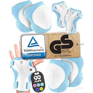 99FLIPS Protezione Bambina Skateboard Pattini in linea - attrezzatura protettiva ginocchiere bambina - ginocchiere bambino Set - pattini da ghiaccio - FLASH S/M BLU AZZURRO