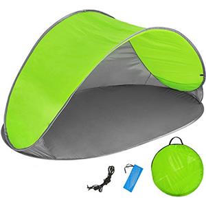 tectake® Tenda da Campeggio Popup, Tenda da Spiaggia, Automontante, Protezione UV, 220x120x100 cm, 2 Scomparti, con Custodia, Picchetti, in Poliestere e Vetroresina, Leggera - Blu/Verde
