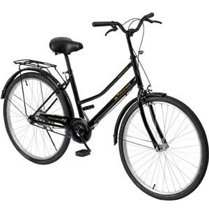 Baroni Home Bicicletta da Passeggio da Donna, Manubrio e Sellino Regolabile, Bici 26 Pollici con Doppio Freno Anteriore e Posteriore, City Bike, Nero, 168x110 cm