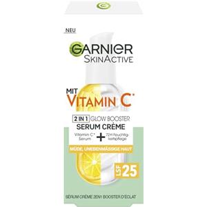 Garnier Crema sierica contro la pelle stanca e le macchie scure, cura del giorno 2 in 1 per un maggiore bagliore e una carnagione uniforme, con vitamina C, Skin Active, 50 ml