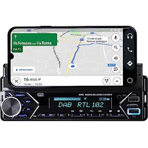 Trevi SCD 5753 DAB Autoradio Digitale 160W con Supporto Smartphone Fino a 7", Wireless e Ricarica USB Veloce, Antenna Inclusa e App Dedicata