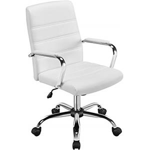 Yaheetech Sedia Ufficio Scrivania Bianca Ergonomica Ecopelle Altezza Regolabile Girevole a Rotelle Reclinabile per Computer Imbottita con Braccioli Portata 130 kg