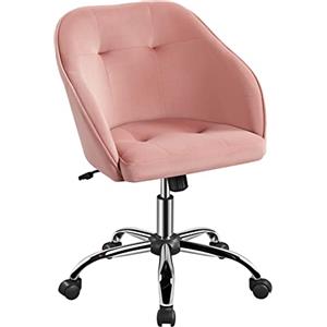 Yaheetech Sedia da Ufficio Girevole a Rotelle Poltroncina Scrivania Imbottita in Velluto Altezza Regolabile Reclinabile Ergonomica Portata 136 kg Rosa