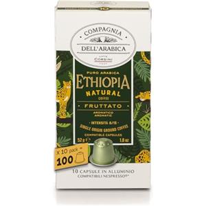 CAFFÈ CORSINI 1950 Caffè Corsini - Ethiopia 100 Capsule Compatibili Nespresso, Caffè 100% Arabica, Intensità 8/13, 10 Confezioni da 10 Capsule, 520g