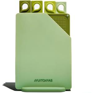 Muitomas, Set Taglieri Colorati da Cucina in Plastica Rigida Resistente ai Tagli, con Gommini Antiscivolo e Contenitore Sottile Salvaspazio, 20,5 x 14,5 cm, Colore Verde Salvia