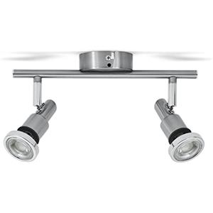 B.K.Licht Faretti LED orientabili, Lampadario bagno resistente agli schizzi d'acqua IP44, include 2 lampadine GU10 5W 400Lm, Plafoniera da soffitto metallo color nickel opaco, luce calda 3000K, 230V