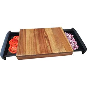 BERGNER Natural | Tagliere da Cucina | Fabbricato in Legno d'Acacia | Con Cassetti Estraibili Raccoglibriciole | Aiuto Pratico per Cucinare | Pulizia e Conservazione Facile