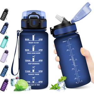 KollyKolla Borraccia Bambini 500ml, Bottiglia d'acqua Sportiva con Indicatore del Tempo Motivazionale, Borraccia con Cannuccia, 1 Clic Aperto, Borraccia Acqua per Bambini, Scuola, Bici, Palestra