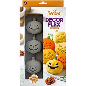 Decora 9260401 Stampo In Silicone Platinum flessibile, Made in Italy, di alta qualità, da 6 cavità, per realizzare Zucchette di Halloween, per preparazioni dolci e salate sia da forno che da frigo.
