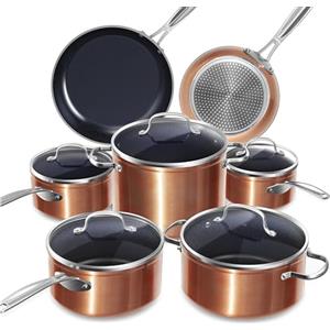 Nuwave Batería de Cocina 12PZA en Cerámica Duralon Blue Antiadherente, Libre de PFAS, Compatible con Inducción, Lavavajillas y Horno, Diamante Infundido y Resistente a Rayaduras, Tapas de Vidrio