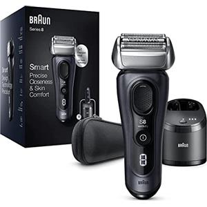 Braun Series 8, Regolabarba Uomo, Rasoio Elettrico Barba Tecnologia Sonica, Lame Flessibili, Custodia da Viaggio in tessuto, Idea Regalo, 8463cc Nero