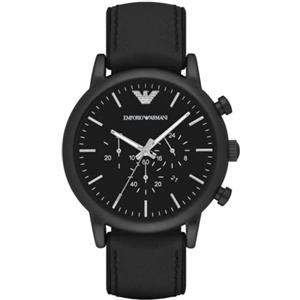 Emporio Armani Orologio da uomo, movimento cronografo, cassa in acciaio inossidabile nero 46 mm con cinturino in pelle o silicone, AR1970, Nero Jet, 46 mm