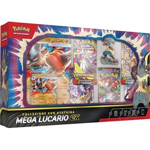 Pokémon: collezione con statuina Mega Lucario-ex del (una carta promozionale olografica, una carta promozionale gigante, cinque buste di espansione e una statuina di Mega Lucario)