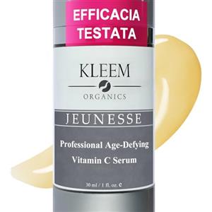 KLEEM ORGANICS Siero Viso Vitamina C 20% con Acido Ialuronico, Vitamina E e Aloe Vera - Anti-Macchie, Anti-Rughe e Illuminante - Dermatologicamente Testato e Adatto a Pelli Sensibili