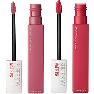 Maybelline New York SuperStay Matte Ink Tinta Labbra Colore 15 Lover + SuperStay Matte Ink Tinta Labbra Colore 80 Ruler - 2 Rossetti con Applicatore a Punta