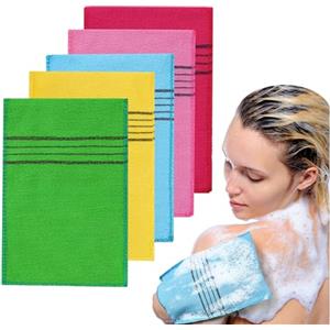 URAQT Panni Guanti Esfolianti, 5 Pezzi Guanto Esfoliante Corpo Guanto Scrub Unisex, Guanti da Doccia Colorati a Doppia Faccia per Esfoliante/Doccia/Vasca/Spa/Massaggio