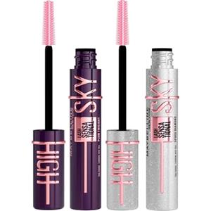 Maybelline New York Sky High Lash Sensational Mascara Colore Plum Twilight + Space Diamond Volumizzante e Allungante Sguardo Intenso Zero Grumi Scovolino Flessibile - Set da 2