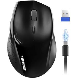 TECKNET PRO Mouse Wireless, Mouse Wireless Silenzioso Ericaricabile, 6400 DPI Topo Ottico Ergonomico Regolabile per laptop, Mac, PC, Windows