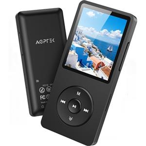AGPTEK 64GB Lettore MP3 Bluetooth 5.3, MP3 Lettore con Altoparlanti Sportivo, Musicale HiFi Lossless Portatile, Radio FM/Registrazione, (Cuffie Non Incluse), Nero