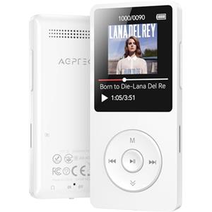 AGPTEK 64GB Lettore MP3 Bluetooth 5.3, AGPTEK MP3 Lettore con Altoparlanti Sportivo, Musicale HiFi Lossless Portatile, Radio FM/Registrazione, (Cuffie Non Incluse), Bianco