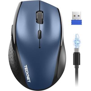 TECKNET PRO Mouse Wireless, Mouse Wireless Silenzioso Ericaricabile, 6400 DPI Topo Ottico Ergonomico Regolabile per laptop, Mac, PC, Windows