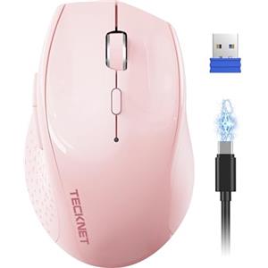 TECKNET PRO Mouse Wireless, Mouse Wireless Silenzioso Ericaricabile, 6400 DPI Topo Ottico Ergonomico Regolabile per laptop, Mac, PC, Windows