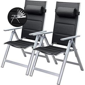 Casaria Set 2 Sedie da Giardino Schienale Regolabile 8 Livelli Supporto Lombare Alluminio Carico Max.120 kg Campeggio