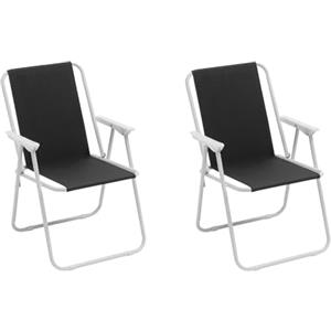 Baroni Home Sedia Pieghevole da Mare, Sedia Spiaggia o Campeggio in Tela, Sedia da Esterno con Braccioli Colorata 52x44x76 cm (Set 2 Nera)