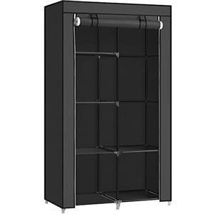 SONGMICS Guardaroba in Tessuto, Armadio Pieghevole, 6 Ripiani e 1 Barra Appendiabiti, Struttura in Metallo, 45 x 88 x 168 cm, per Camera da Letto, Cabina Armadio, Nero RYG84H