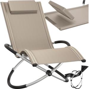 tectake® Lettino Paulina, Ergonomico, Pieghevole, Con Cuscino, Traspirante, Sicuro Anti-Ribaltamento, Portata 150kg, Lettino Giardino per Esterno, Sdraio Basculante, Ideale per Relax - Beige