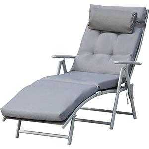 Outsunny Sdraio da Giardino Pieghevole con Materassino e Cuscino, Schienale con 7 Reclinazioni, 137x63.5x100.5cm, Grigio