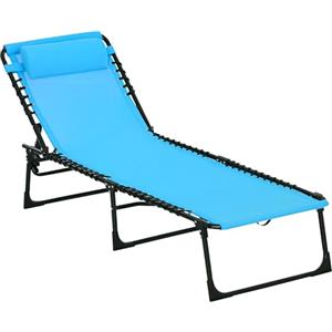 Outsunny Lettino Prendisole Pieghevole con Schienale Reclinabile su 4 Livelli, Sdraio da Giardino con Seduta Traspirante in Tessuto a Rete, per Spiaggia Piscina Giardino, 189x58x30 cm, Blu