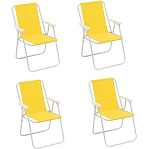 Baroni Home Sedia Pieghevole da Mare, Sedia Spiaggia o Campeggio in Tela, Sedia da Esterno con Braccioli Colorata 52x44x76 cm, Set 4 Gialla
