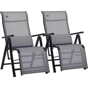 Outsunny Set 2 Sedie Sdraio da Giardino Zero Gravity Pieghevole e Reclinabile a 9 Livelli con Cuscino Lombare, 70x65x111cm, Grigio